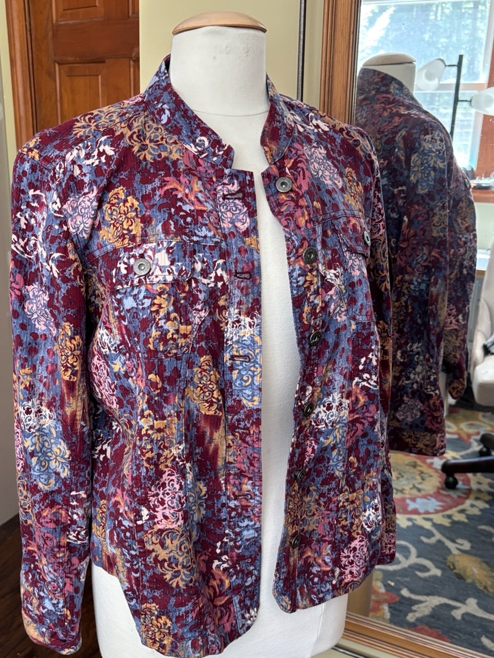 Christopher & Banks Burgundy Multi-Print Jean Jacket